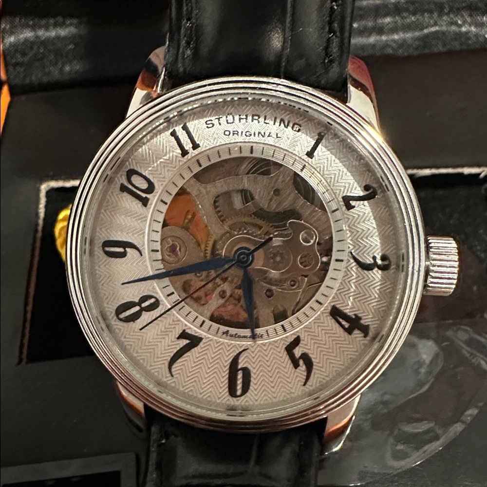 Stuhrling Original Silver Dial Black Strap Watch